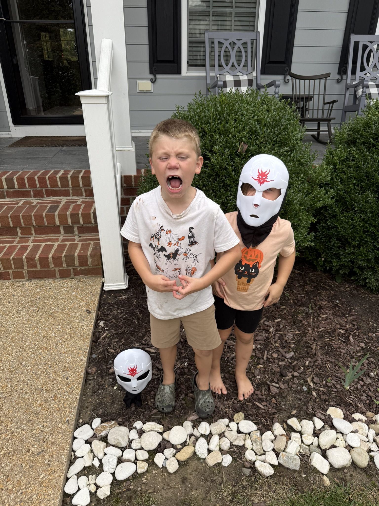 Masks and roaring pose