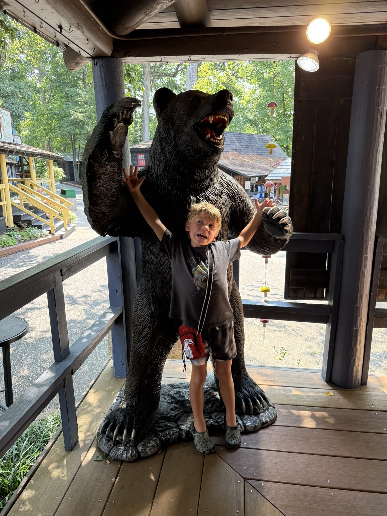 Teddy with a bear statue