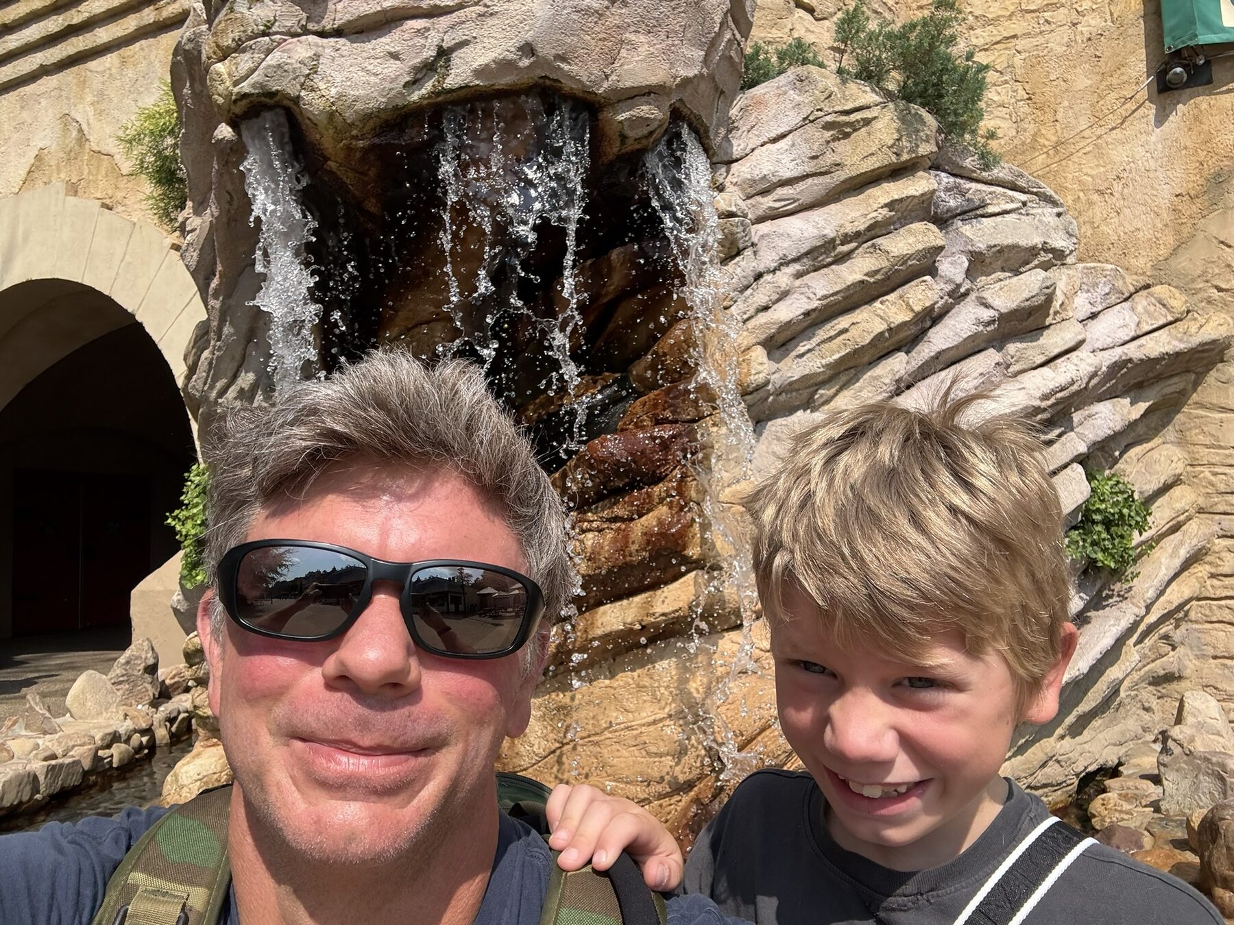 Teddy and Dad at the waterfall